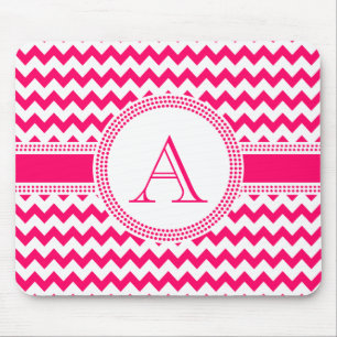 Hot Pink and White Chevron Zig Zag Pattern Mouse Pad
