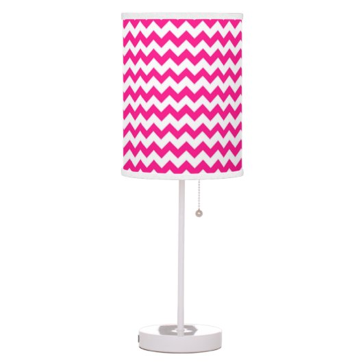 Hot Pink and White Chevron Zigzag Pattern Table Lamp (Left)