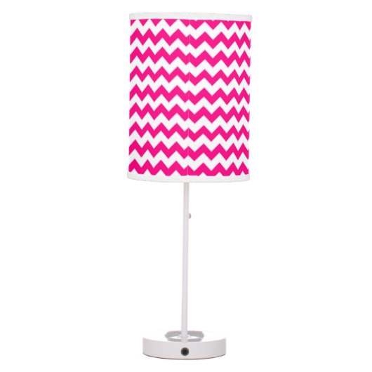 Hot Pink and White Chevron Zigzag Pattern Table Lamp (Back)