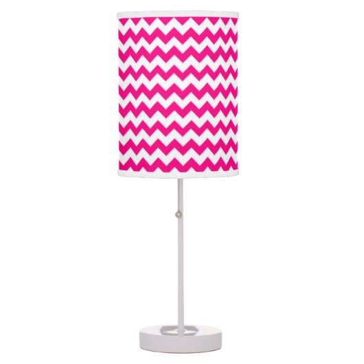 Hot Pink and White Chevron Zigzag Pattern Table Lamp (Front)
