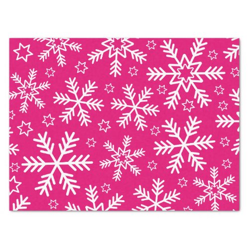 Hot Pink and White Christmas Snowflakes Tissue Paper