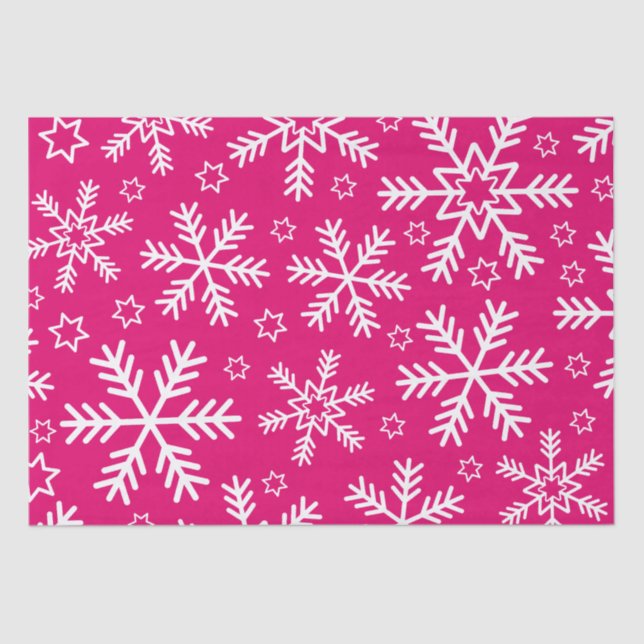 Hot Pink and White Christmas Snowflakes Tissue Paper (Front)