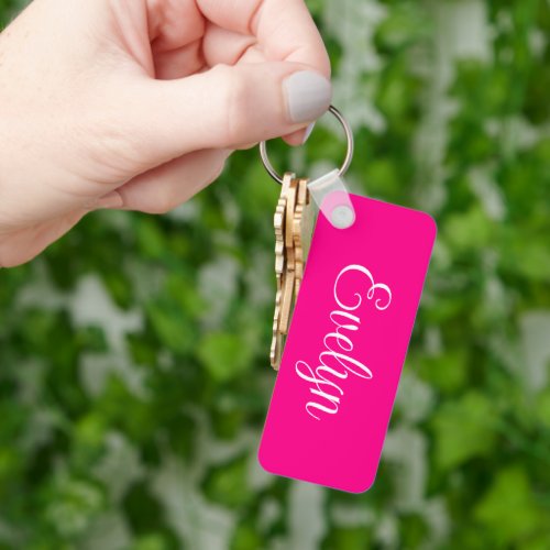 Hot Pink and White Curly Script Keychain