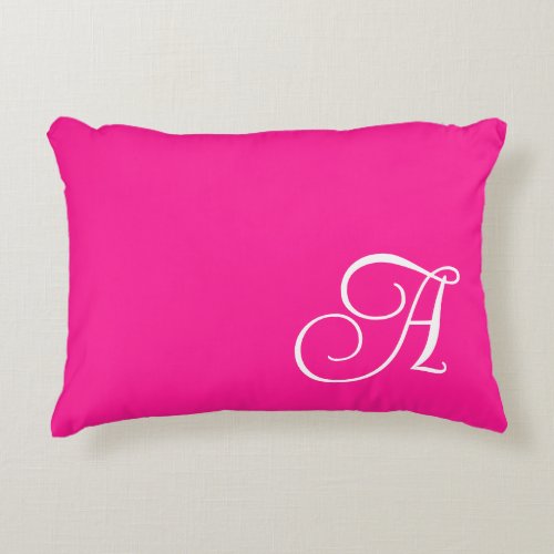 Hot Pink and White Curly Script Monogram Accent Pillow
