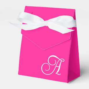 Hot Pink and White Curly Script Monogram Favor Boxes