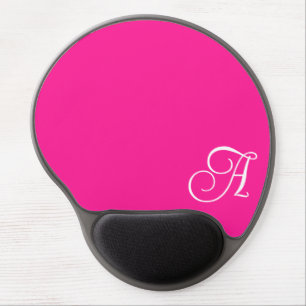 Hot Pink and White Curly Script Monogram Gel Mouse Pad
