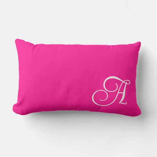 Hot Pink and White Curly Script Monogram Lumbar Pillow