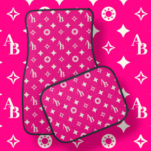 Hot Pink and White Custom Initial Monogram Pattern Car Floor Mat