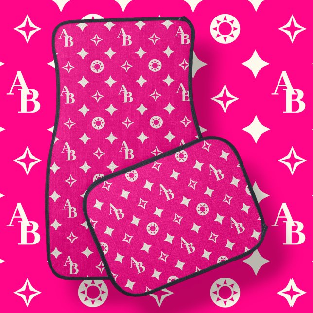 Hot Pink and White Custom Initial Monogram Pattern Car Floor Mat (Creator Uploaded)