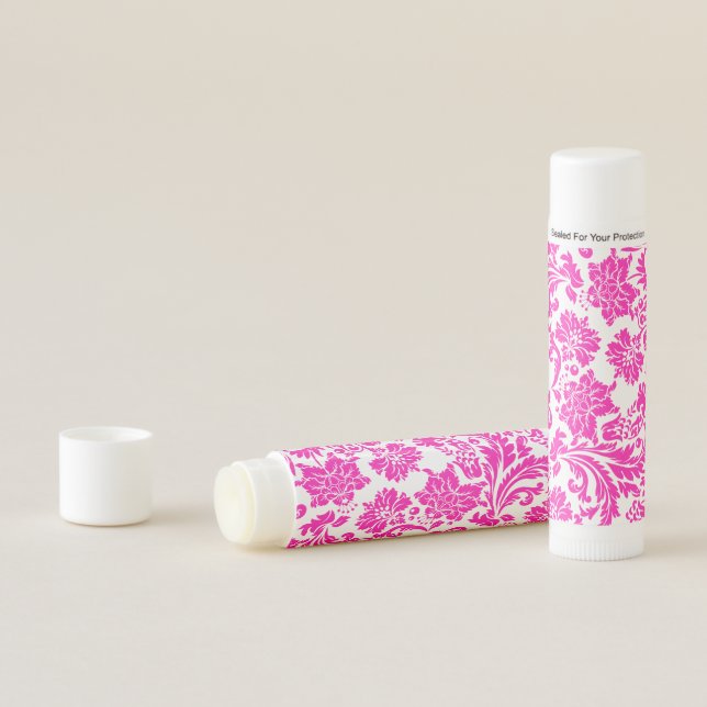 Hot pink and white damask pattern lip balm (In Situ)