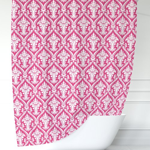 Hot Pink And White Damask Shower Curtain