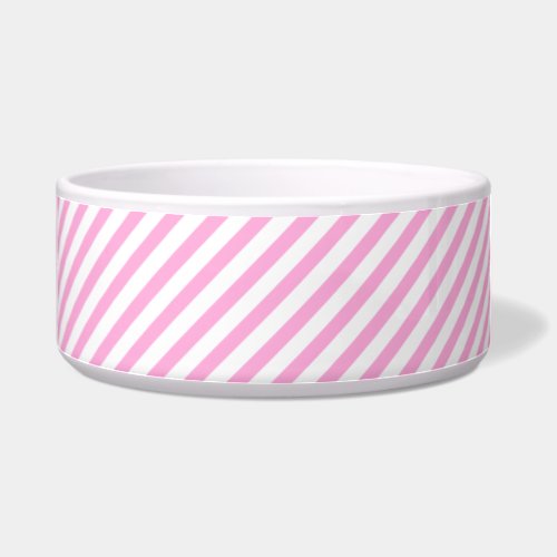 Hot Pink and White Diagonal Stripes Pet Bowl