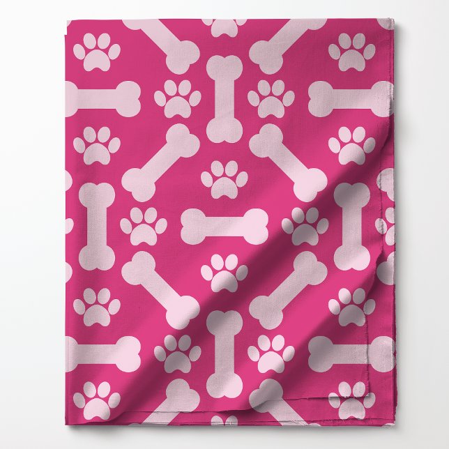 Hot Pink and White Dog Bones Paw Prints Pattern Fabric (Creator Uploaded)