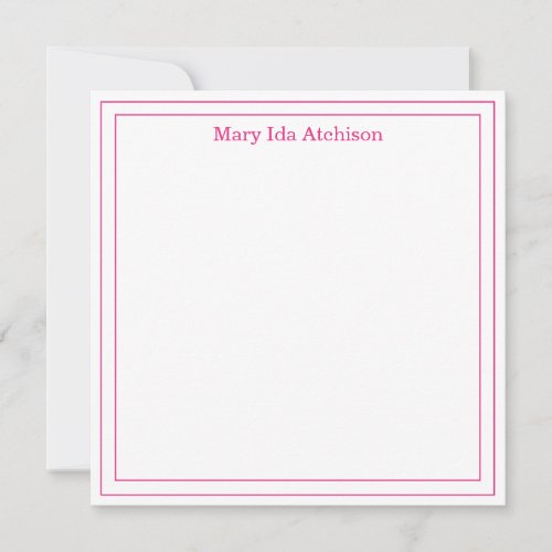 Hot Pink and White Double Border Square Flat Note Thank You Card