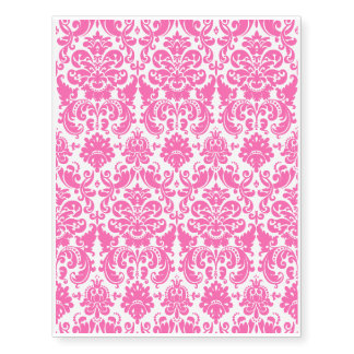 Hot Pink and White Elegant Damask Pattern Temporary Tattoos