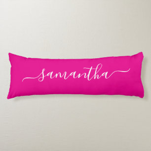 Hot Pink and White Elegant Script Signature Name Body Pillow