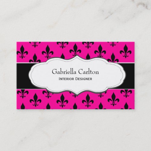Hot Pink and White Fleur de Lis business cards