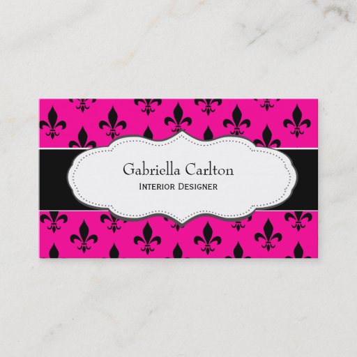 Customizable Hot Pink and White Fleur de Lis business cards