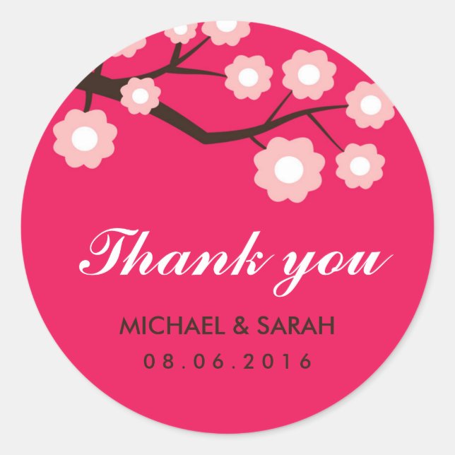 Hot Pink and White Flowers Wedding Favor Sticker (Front)