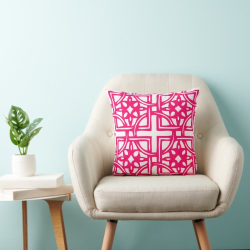 Hot Pink and White Geometric Design Pillow