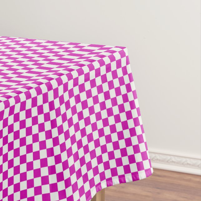 Hot Pink And White Gingham Checkered Tablecloth (In Situ)