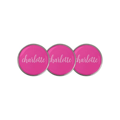 Hot Pink and White Girly Calligraphy Script Golf Ball Marker