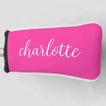 Hot Pink And White Girly Calligraphy Script Golf Head Cover by pinkgifts4you at Zazzle