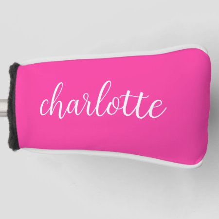 Hot Pink And White Girly Calligraphy Script Golf Head Cover