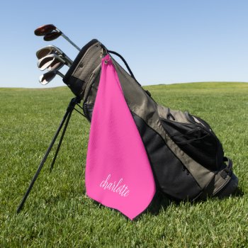 Hot Pink And White Girly Calligraphy Script Golf Towel by pinkgifts4you at Zazzle