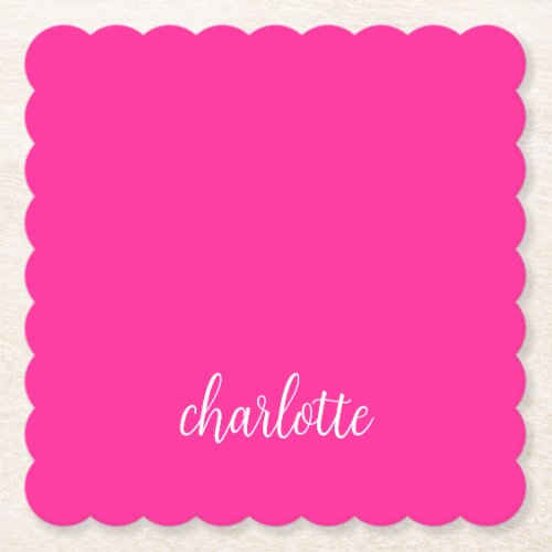 Hot Pink and White Girly Calligraphy Script Paper Coaster