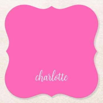 Hot Pink And White Girly Calligraphy Script Paper Coaster by pinkgifts4you at Zazzle