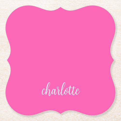 Hot Pink and White Girly Calligraphy Script Paper Coaster