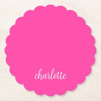 Hot Pink And White Girly Calligraphy Script Paper Coaster by pinkgifts4you at Zazzle