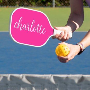 Hot Pink And White Girly Calligraphy Script Pickleball Paddle by pinkgifts4you at Zazzle