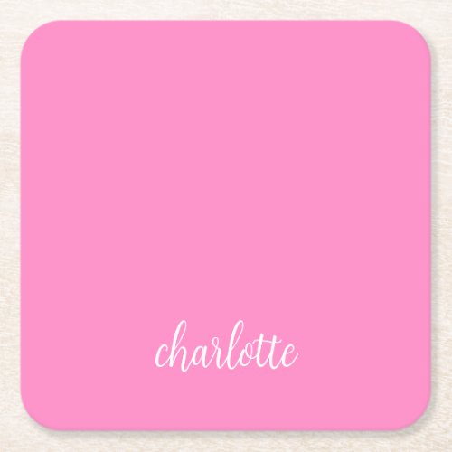 Hot Pink and White Girly Calligraphy Script Square Paper Coaster