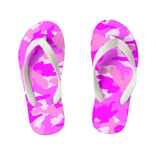 Hot Pink and White Girly Camo Military Flip Flops