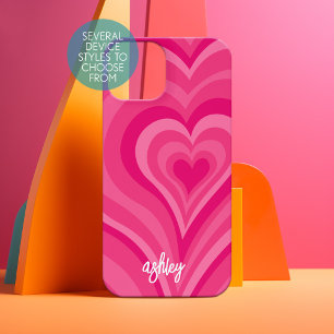 Hot Pink and White Girly Hearts - Script Name iPhone 15 Case