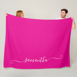 Hot Pink and White Girly Swash Signature Name Fleece Blanket