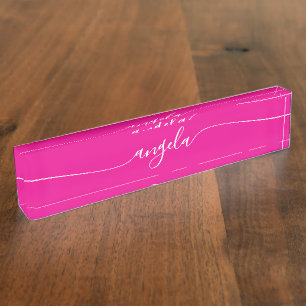 Hot Pink and White Glam Signature Desk Name Plate