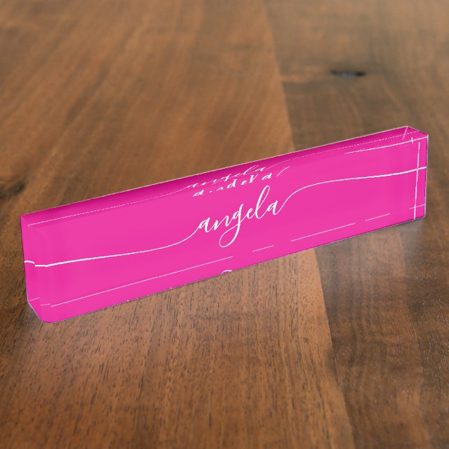 Hot Pink and White Glam Signature Desk Name Plate (Side)