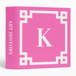 Hot Pink and White Greek Key Border Monogrammed 3 Ring Binder