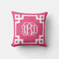 Sky Blue White Greek Key Frame #2 Initial Monogram Throw Pillow, Zazzle