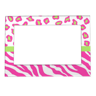 Hot Pink and White Green Zebra Leopard Skin Photo Magnetic Picture Frame