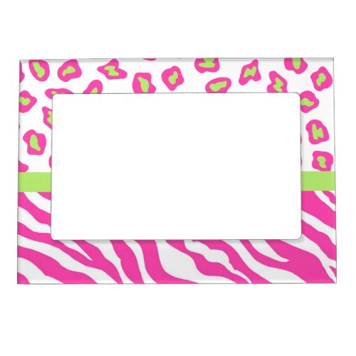 Hot Pink and White Green Zebra Leopard Skin Photo Magnetic Picture Frame