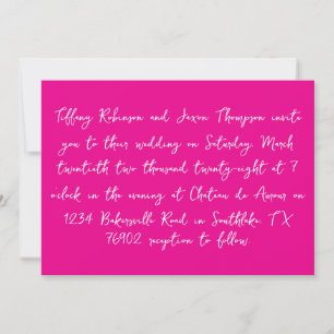 Hot Pink and White Handwriting Style Wedding Invitation