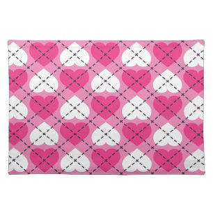 Hot Pink and White Hearts Argyle Cloth Placemat
