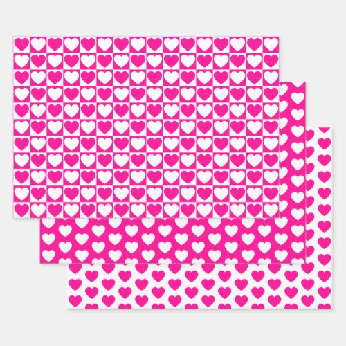Hot Pink and White Hearts Wrapping Paper Sheets