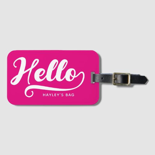 Hot Pink and White Hello Luggage Tag