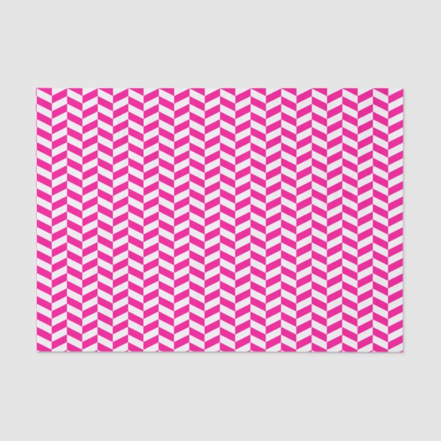 Hot Pink and White Herringbone Tissue Paper (Front)