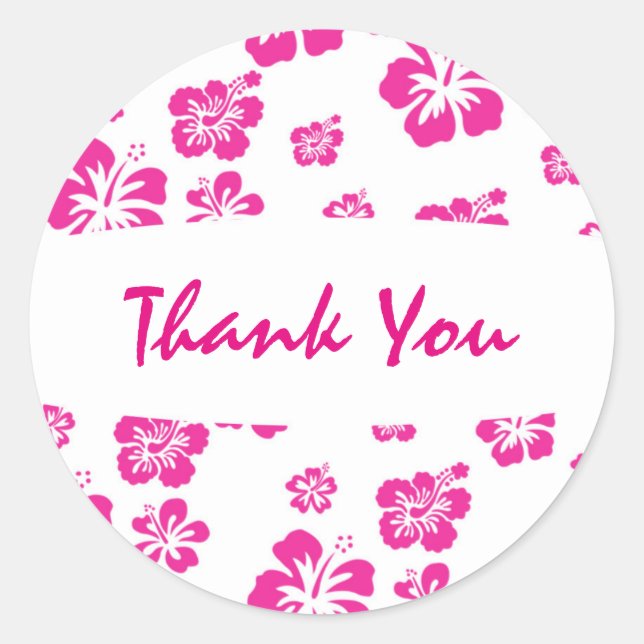 Hot Pink and White Hibiscus Flower Favor Sticker (Front)